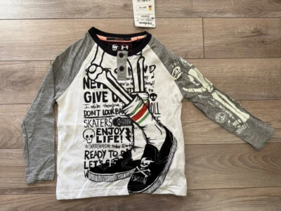 DESIGUAL BOY'S LONG SLEEVE T-SHIRT SKATEBOARD HENLEY SIZE 3-4 NWT - Image 1 of 4