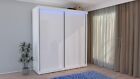 MODERN BEDROOM WARDROBE TWO THREE SLIDING DOORS LED LIGHTING DRAWERS SHELVES