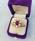 Vintage 70s Faux Ruby Pearl Gold Tone Ring By Avon Size 7