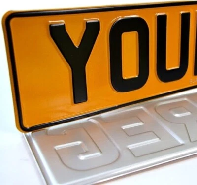 2x Metal (3D Aluminium) Pressed Registration Number Plates REFLECTIVE German - image 1 of 4