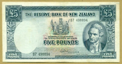 New Zealand (1956) 5 Pounds R.N. Fleming P-160d. Nice grade - Image 1 of 2