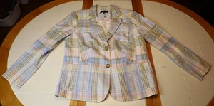 Blazer a Cuadros TALBOTS Madras 14 Verde y Azul Pastel Lino Mezcla Algodón 2 Botones - Imagen 1 de 16