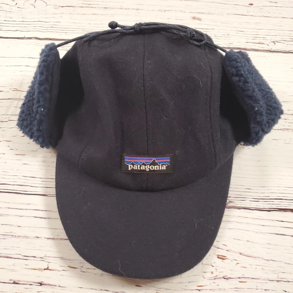 Patagonia Hat Cap Strap Back Black Ear Flap Fleece Winter Cold Weather Mens - Image 1 of 1
