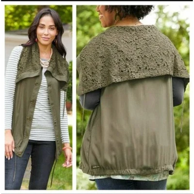 Chaleco con Capa Matilda Jane Ambicious You Verde Oliva Talla Mediana Bolsillos Abotonados Foto 1 de 4