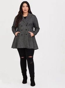 NWT Torrid Wool Fit And Flare Double Breasted Coat Size 1 14-16 - Picture 1 of 17
