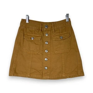 American Eagle Womens Jean Skirt Size 00 Hi Rise A Line Yellow Button Front Mini - Picture 1 of 7