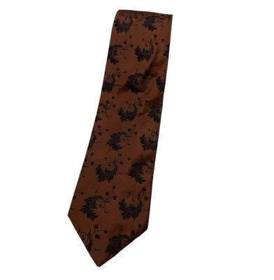 HUGO BOSS Men's 100% Silk Necktie LUXURY Tie Brown Floral Leaf W:3" EUC - Image 1 of 4