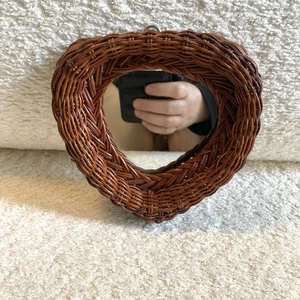 Vintage Small Wicker Heart Mirror - Wicker Accent Mirror - Picture 1 of 10