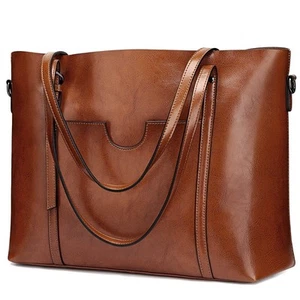 Women Genuine Leather Top Handle Satchel Daily Work Tote Shoulder Bag - Picture 1 of 6
