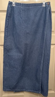 Falda vaquera vintage St. John’s Bay talla 14 lavado oscuro envoltura algodón modesto Foto 1 de 4