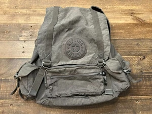 Kipling Gray Backpack Monkey Keychain Large Nylon DrawstringBag Pre-Owned Unisex - Picture 1 of 10