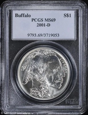 2001-D $1 American Buffalo Commem Silver Dollar PCGS MS 69 | Uncirculated UNC BU - Image 1 of 4