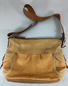 Fossil British Tan Leather Cross-Body Shoulder Bag Handbag Canvas Strap - Picture 1 of 8