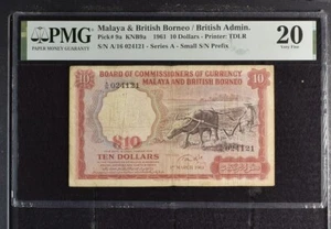 Malaya & British Borneo /British Admin 10 Dollars KNB9a 1961-PMG 20 VF , BUFFALO - Picture 1 of 2