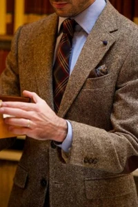 Traje Para Hombre Marrón Tweed Cuadros Tostado Baile de graduación Novio Esmoquin Boda Blazer Pantalones Chaleco - Imagen 1 de 12