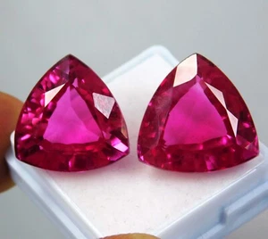 Par de piedras preciosas de espinela Mahenge rosa caliente natural de 39,10 quilates - corte trillón certificado - Imagen 1 de 8