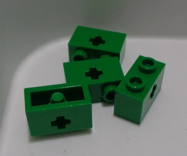 LEGO Part Number 32064 - 6206248 Brick 1x2 With Cross Hole Dark Green x4 - Image 1 of 1