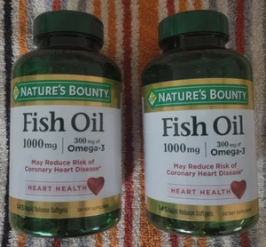 Lot of 2 NEW! Nature's Bounty Fish Oil 1000mg, 300mg of Omega-3, 145 softgels ea - Picture 1 of 5