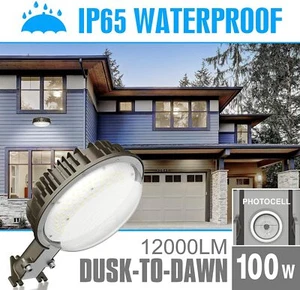 LED Yard Light 100W 12000LM Dusk to Dawn Photocell Outdoor Security Area Light - Picture 1 of 9