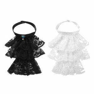 Victorian Renaissance Detachable Ruffled Lace Jabot Neck Fake Collar w/Button - Picture 1 of 27