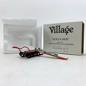 Dept 56 Village slitta e sci 52337 accessori villaggio metallo dipinto a mano 1993 - Foto 1 di 24