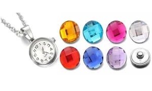Round Pendant Necklace Watch 7 18mm Snaps Interchangeable Set - Picture 1 of 3