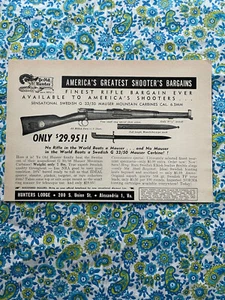 Vintage 1958 Hunters Lodge Ye Old Hunter Print Ad Swedish G33/50 Mauser - Bild 1 von 7