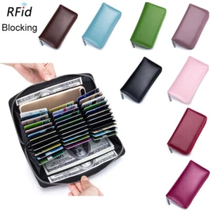 Women's RFID Blocking Genuine Leather Big Capacity Card Holder 32 Cards Wallet - Picture 1 of 20