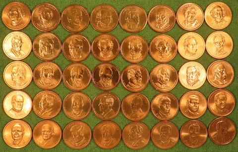 2007 - 2016, 2020 Golden Presidential Dollars, Complete Uncirculated 40 Coin Set Cover