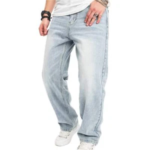 Men's Loose Jeans Wide Leg Denim Pants for Leisure Hip Hop Look Punk Fashion and - Picture 1 of 7