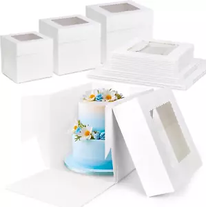 15 PCS White Tall Cake Boxes with Window 3 Sizes 12X12X12 10X10X10 8X8X8" Bakery - Picture 1 of 1