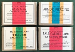 FRANKFORD CAL. .30 1930s NEW REPLICA 20 ROUND AMMO BOXES -4 LABEL DISPLAY SET - Picture 1 of 10