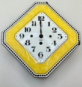 Vintage Wall Clock German Yellow White 8 Day Keywind art deco ceramic porcelain - Picture 1 of 4