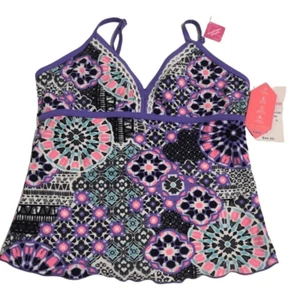 Free country tankini swimsuit bathing top pink purple boho print girls youth 16 - Picture 1 of 9