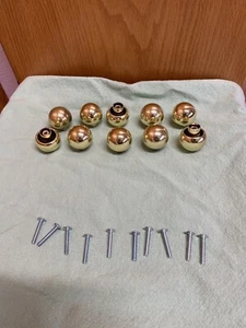10 Vintage Gold Cabinet Knobs ~ Round sphere Ball Gold Knobs w/ screws - Picture 1 of 8