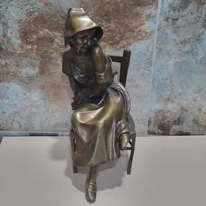Ponzanelli Mujer Sentada Bronze Sculpture Signed Seated Woman Statue - Picture 1 of 10