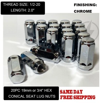 20 piezas tuercas cromadas abultadas XL bellota 1/2-20 asiento cónico cónico 2" de alto Foto 1 de 4