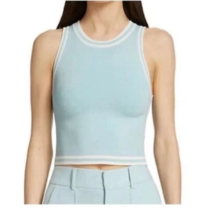 Alice + Olivia Women's Cropped Rydel Stripe Trim Top White Contrast Trim Large - Picture 1 of 9