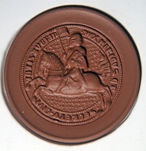 Meissen Plakette Böttger-Keramik Siegel der Stadt Schwerin ca. 6 cm Durchmesser - Bild 1 von 4