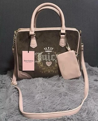 NWT JUICY COUTURE HERITAGE SATCHEL CROSSBODY BAG CHOCOLATE DUSTY BLUSH - Image 1 of 4