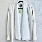 Dolce Cabo Cable Knit Faur Fur Shawl Collar Open Front Sweater Cream Womens S