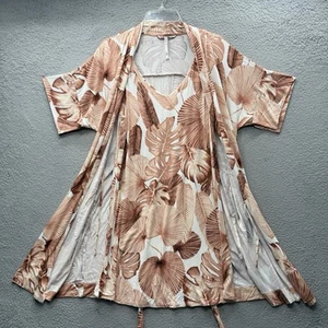 Soma Cool Nights Floral Cream Beige Gown Belted Robe Dress 2 Pc Set Sit S / M - Picture 1 of 21