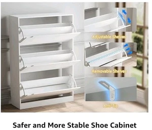 Shoe Cabinet with 3 Flip Drawers,Wood Shoe Cabinet,Freestanding Shoe Storage - Picture 1 of 7