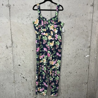 Old Navy Linen Blend Floral Bib Overalls Jumpsuit Women's XL NWT - Image 1 of 4
