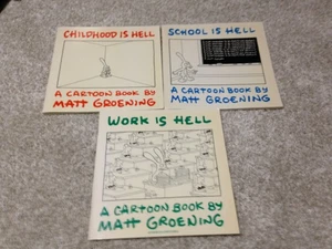 LOT OF 3 MATT GROENING CARTOON BOOKS SCHOOL / CHILDHOOD / WORK IS HELL BOOK - Picture 1 of 7