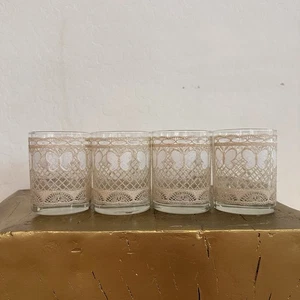 Juego de 4 vasos de whisky vintage firmados Georges Briard mariposa y encaje - Imagen 1 de 8