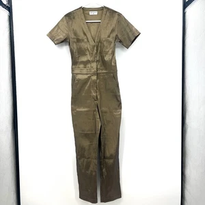 Rivet Utility Explorer Shimmery Gold Bronze Short Sleeve Jumpsuit Women's XS - Picture 1 of 9