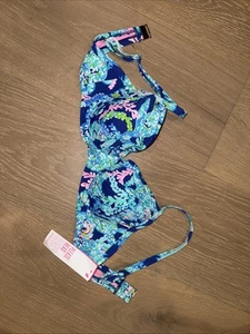Neu mit Etikett Lilly Pulitzer Bikini Oberteil Korsika blau Schildkröte Villa Größe 34D - Bild 1 von 2