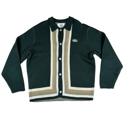 Pacsun Land Rover Sweater Sweatshirt Car Button Collared Green Cream Mens Large - Image 1 of 4