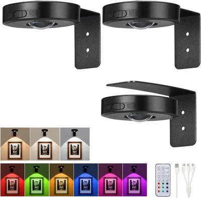 3 Pack Picture Lights for Wall, Battery Operated Picture Light with 12 Color Cha - Image 1 of 4